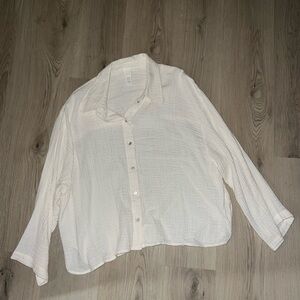 H&M Cream Button Down Shirt XXL • 100% Cotton • Wide Sleeve Top